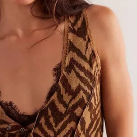 Free People Tan and Brown Animal Print Tank Top - Picture 3 of 8